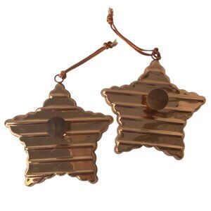 Vintage Handmade Copper Star Cookie Cutters Wall Art Ornaments Wooden Pegs